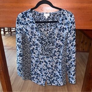 J. Jill size Small sheer top Blue Floral Blouse